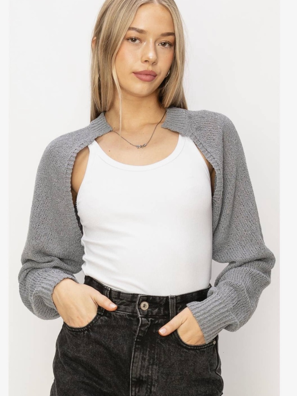 HYFVE Gray Knit Bolero Shrug